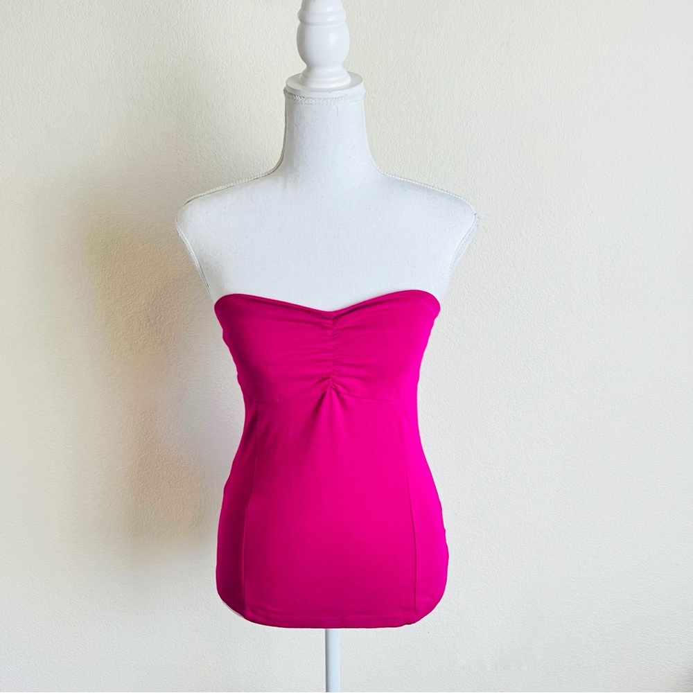 Y2K Decree Magenta Ruched Panel Tube Top Strapless Tank Top